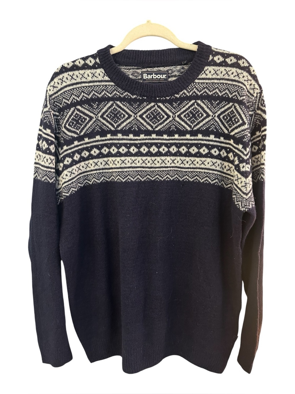 Barbour NWOT Women’s Navy Fair Isle Crewneck Sweater XL